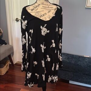 Free People Black Dress with White Floral Design